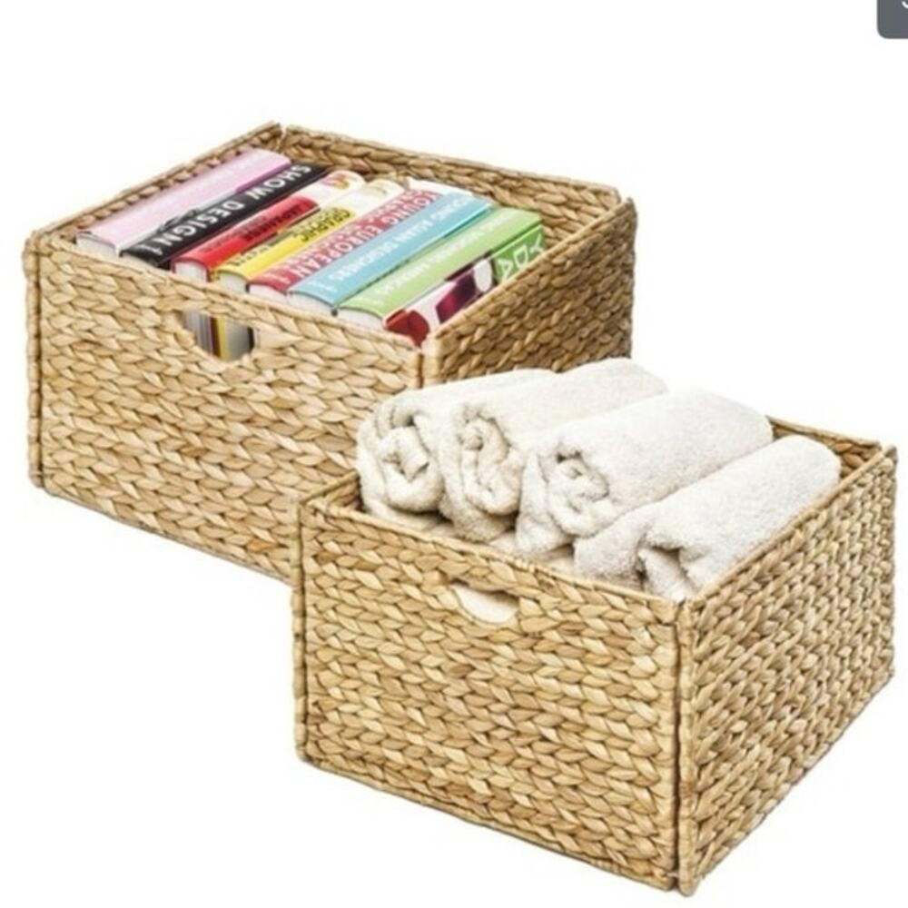 Seville Classics Water Hyacinth Storage Baskets, Hand-Woven 2-Pack